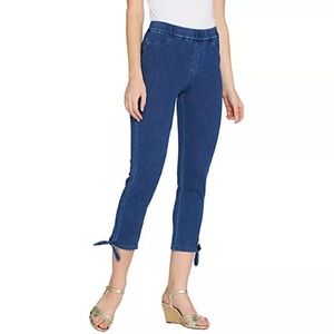 Isaac Mizrahi Live! Petite Knit Denim Crop Jeans with Tie Detail